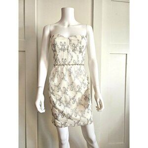 MINUET Strapless Cocktail Dress White Silver Embroidered Size S